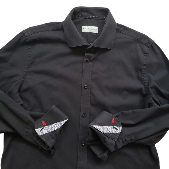 Robert Graham Dress Shirt Mens 42 16.5 Black Textured Long Sleeve Button Up - Picture 1 of 10